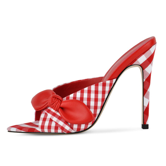 Pointed Toe Bow Stiletto Mules - Onlymaker