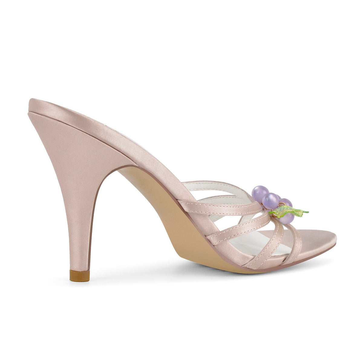 Pointed Toe Satin Grape Bead Embellished Mules - Onlymaker