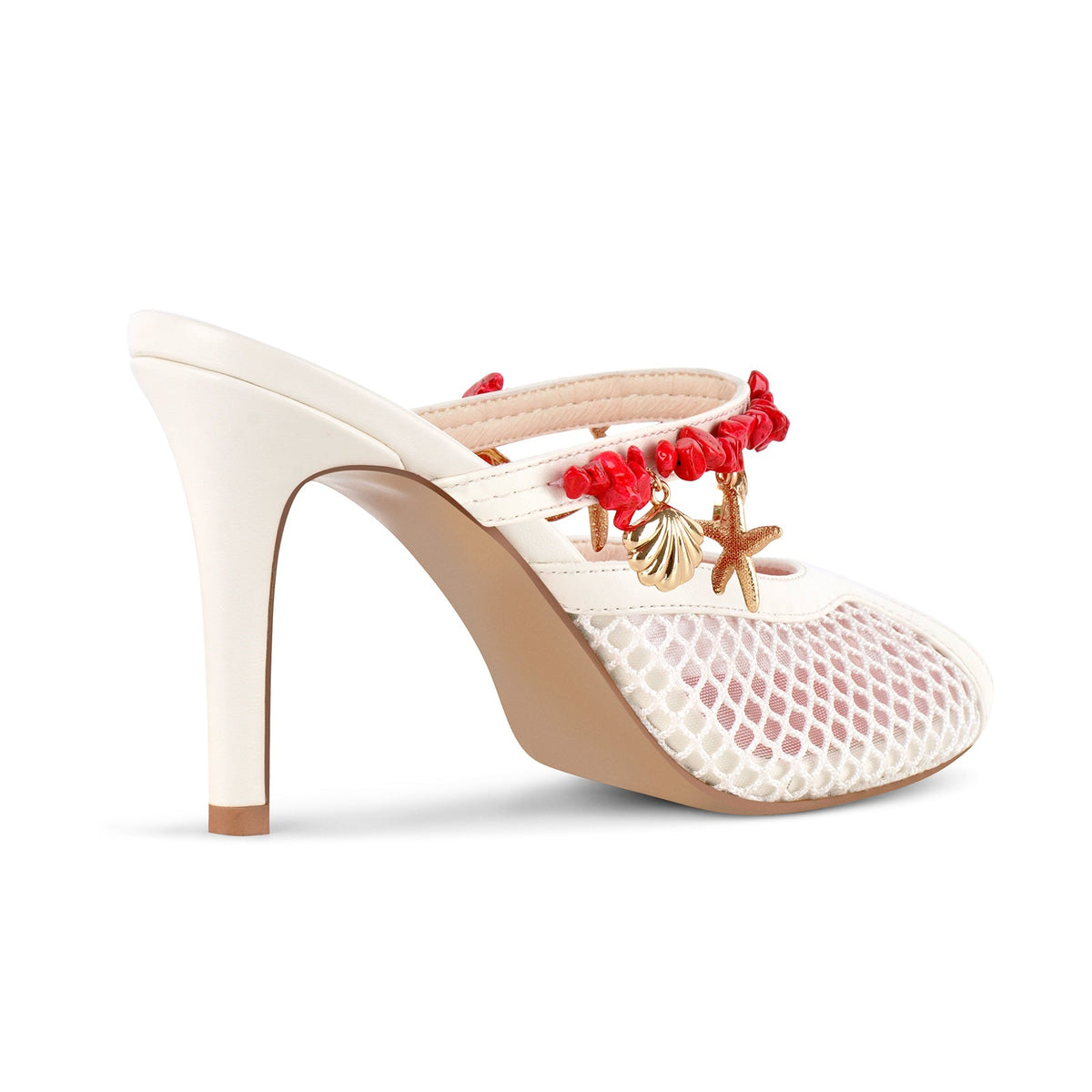 Peep Toe Mesh Ocean Pendant Mule Sandals - Onlymaker