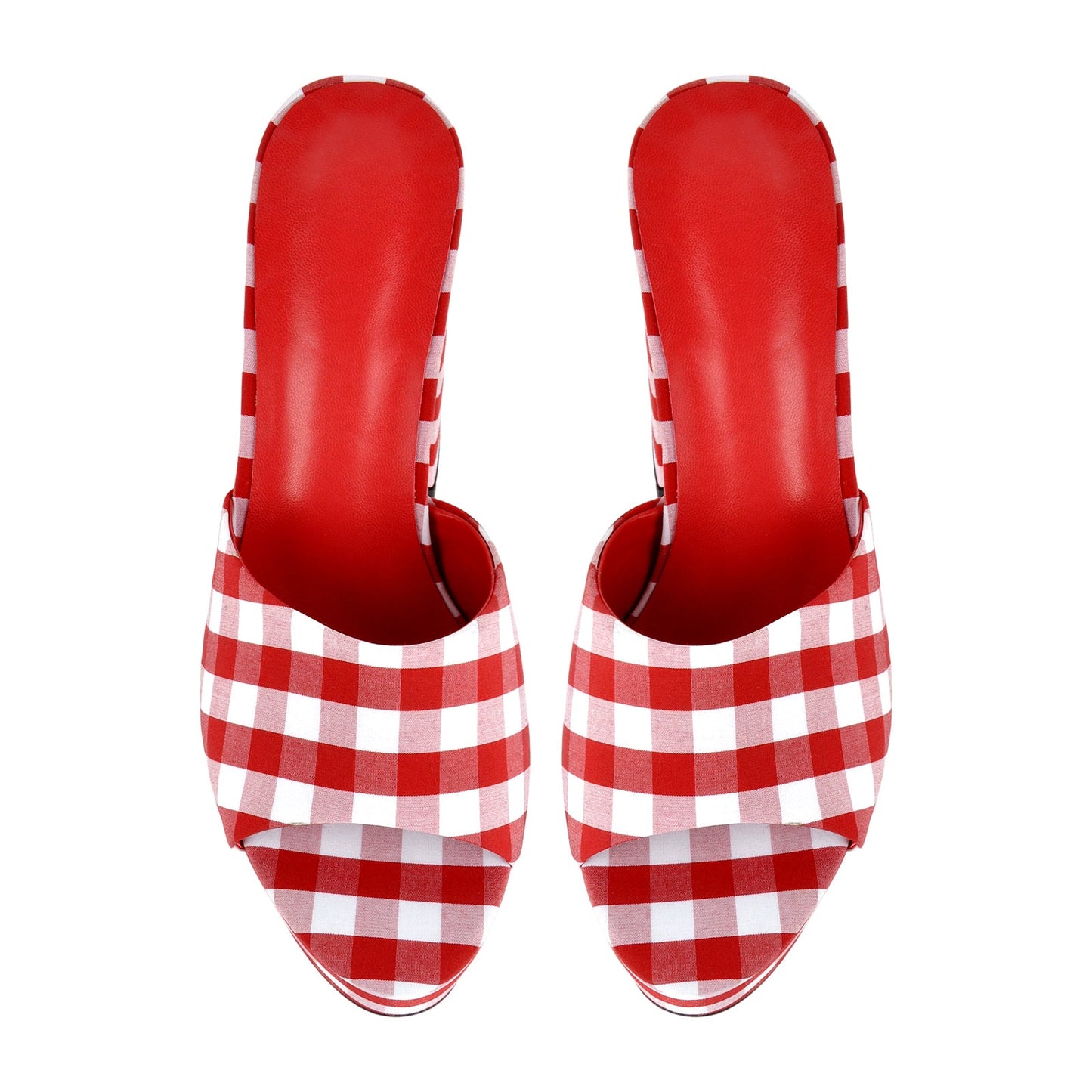 Round Toe Platform Plaid Chunky Heel Mules - Onlymaker