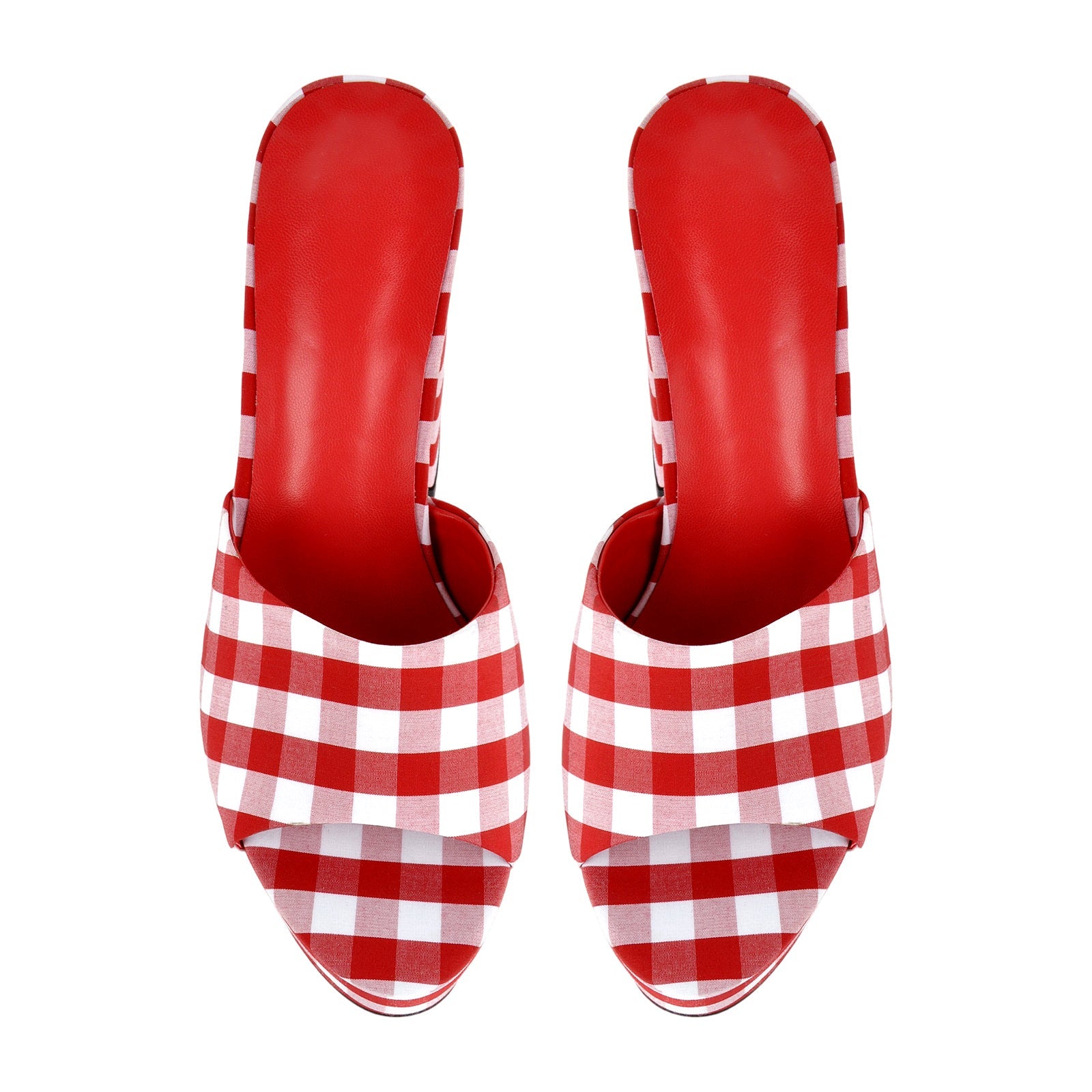 Round Toe Platform Plaid Chunky Heel Mules - Onlymaker