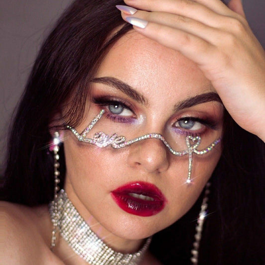 Rhinestone Love Heart Non-Lens Sunglasses - Onlymaker