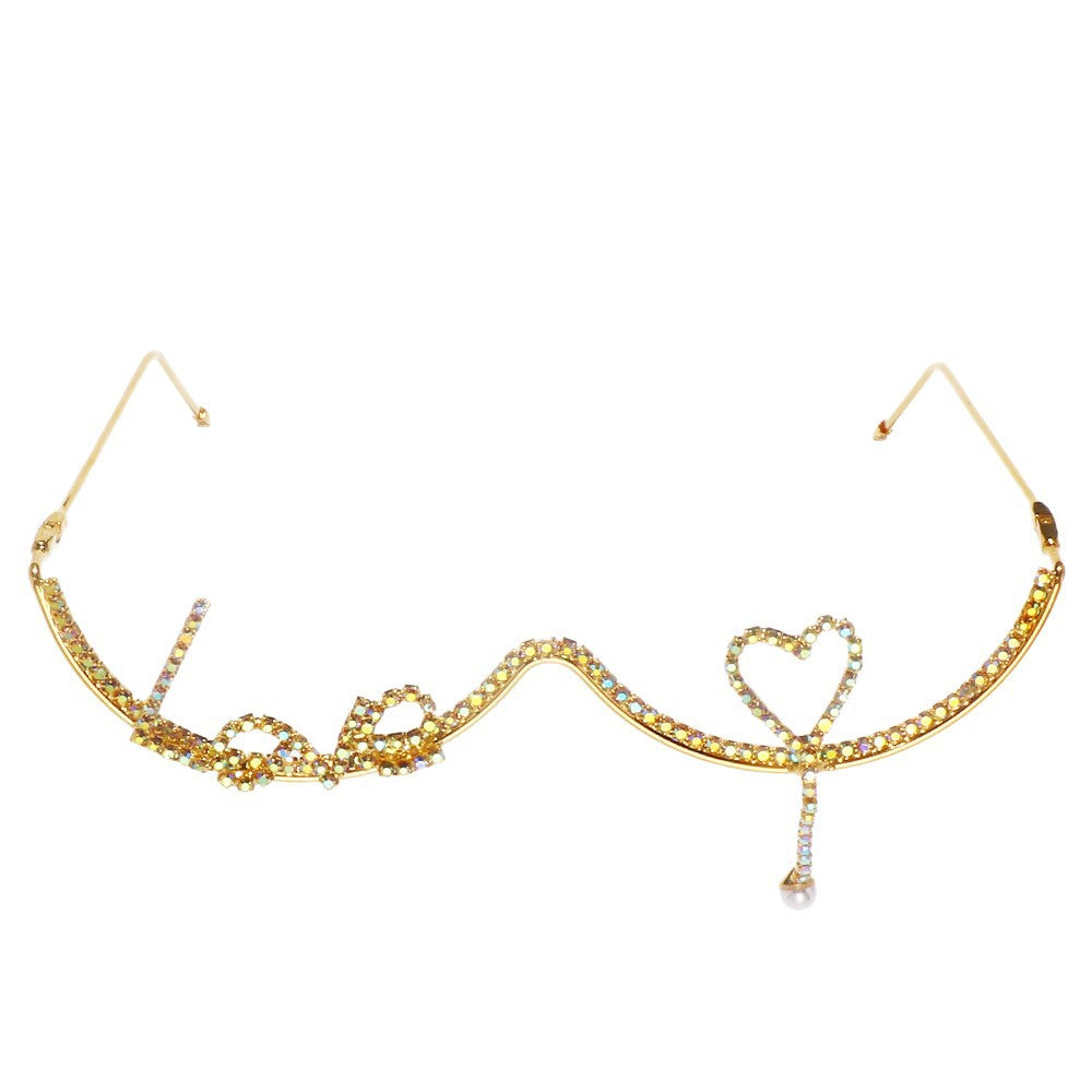 Rhinestone Love Heart Non-Lens Sunglasses - Onlymaker