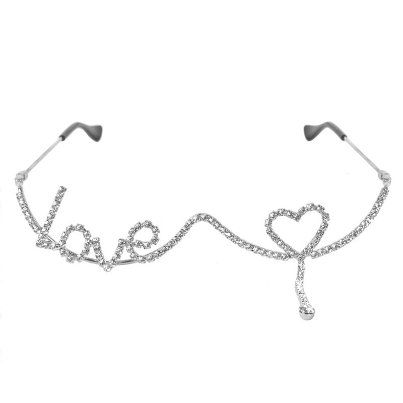 Rhinestone Love Heart Non-Lens Sunglasses - Onlymaker