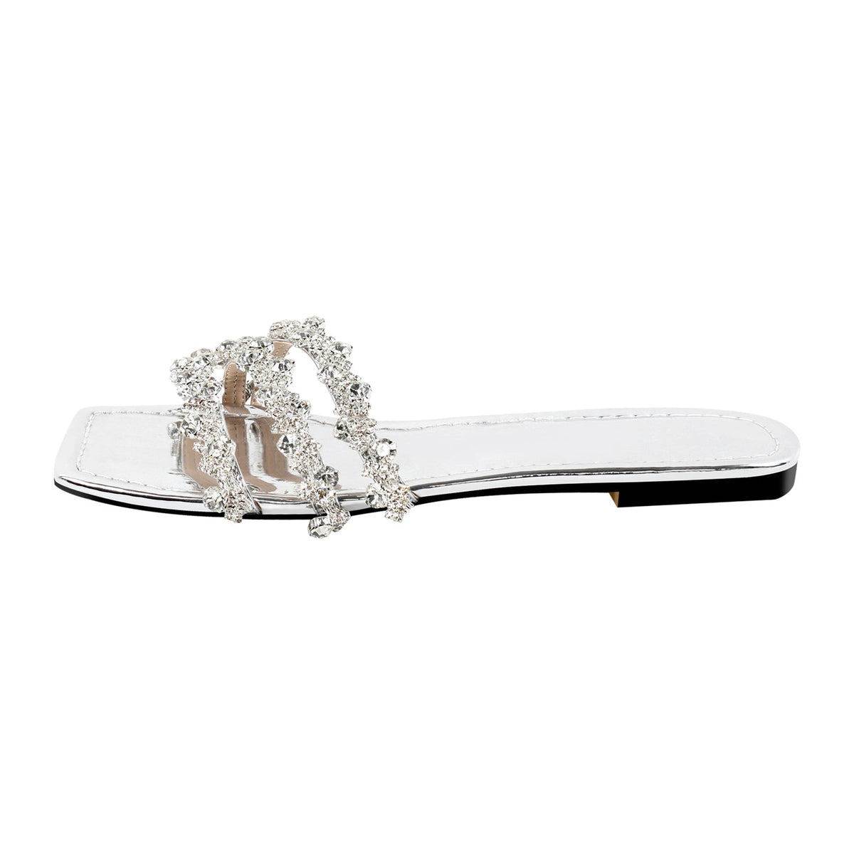 Rhinestone Straps Square Toe Flats - Onlymaker