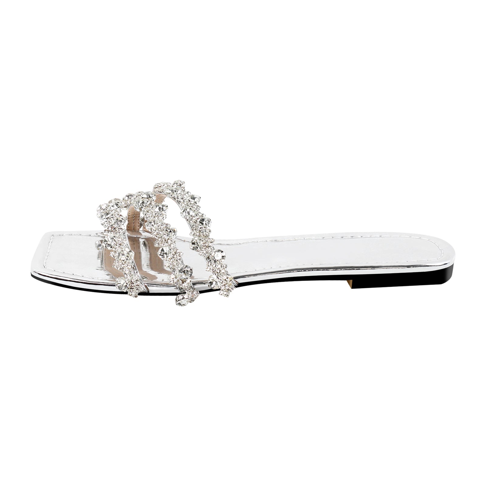 Rhinestone Straps Square Toe Flats - Onlymaker