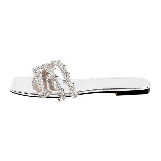 Rhinestone Straps Square Toe Flats - Onlymaker