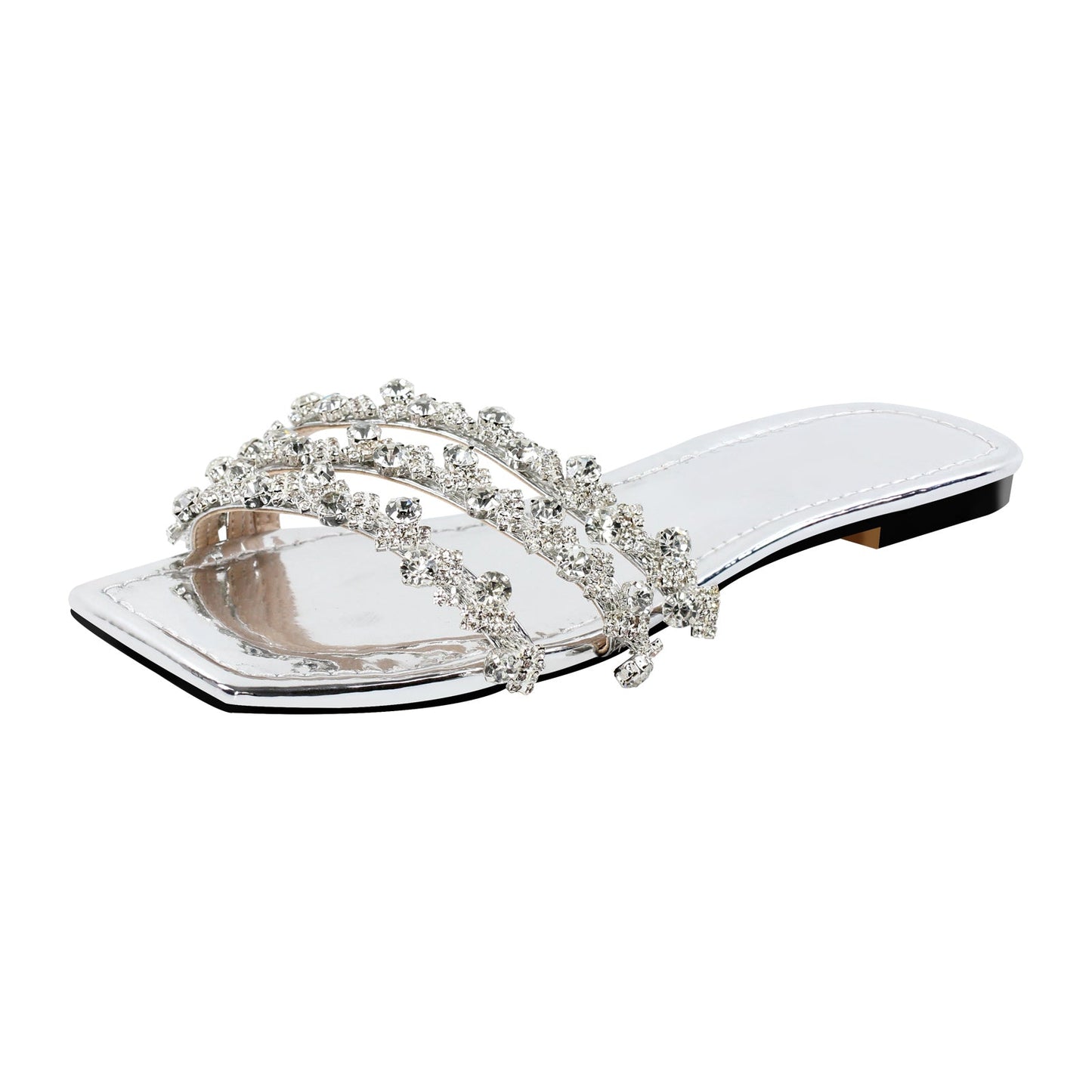 Rhinestone Straps Square Toe Flats - Onlymaker