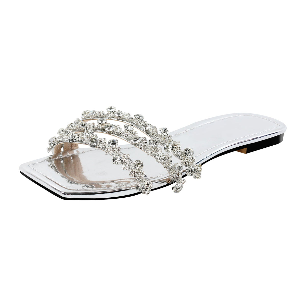 Rhinestone Straps Square Toe Flats - Onlymaker
