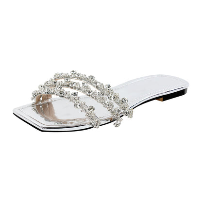 Rhinestone Straps Square Toe Flats - Onlymaker
