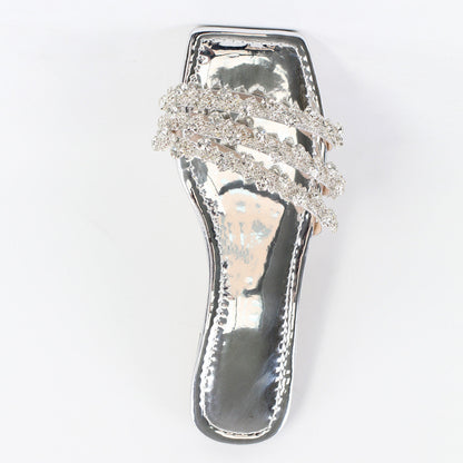 Rhinestone Straps Square Toe Flats - Onlymaker