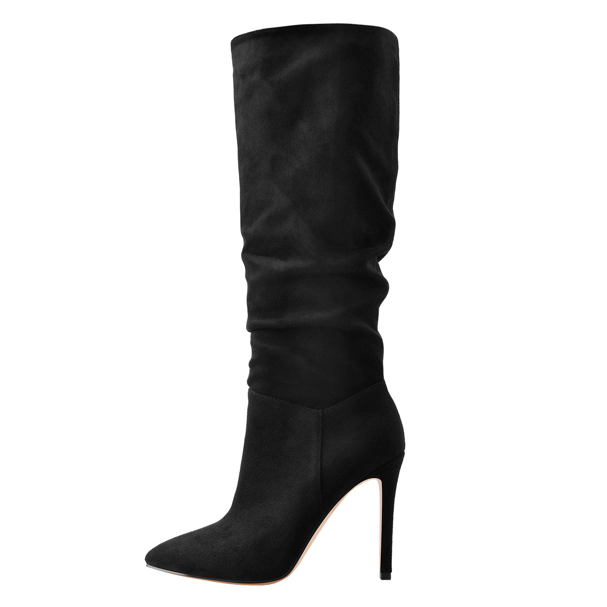 Black Pointed Toe Stiletto Suede Boots - Onlymaker
