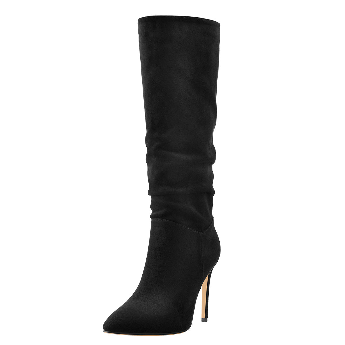 Black Pointed Toe Stiletto Suede Boots - Onlymaker