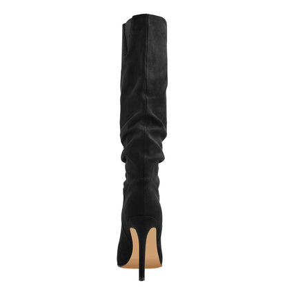 Black Pointed Toe Stiletto Suede Boots - Onlymaker