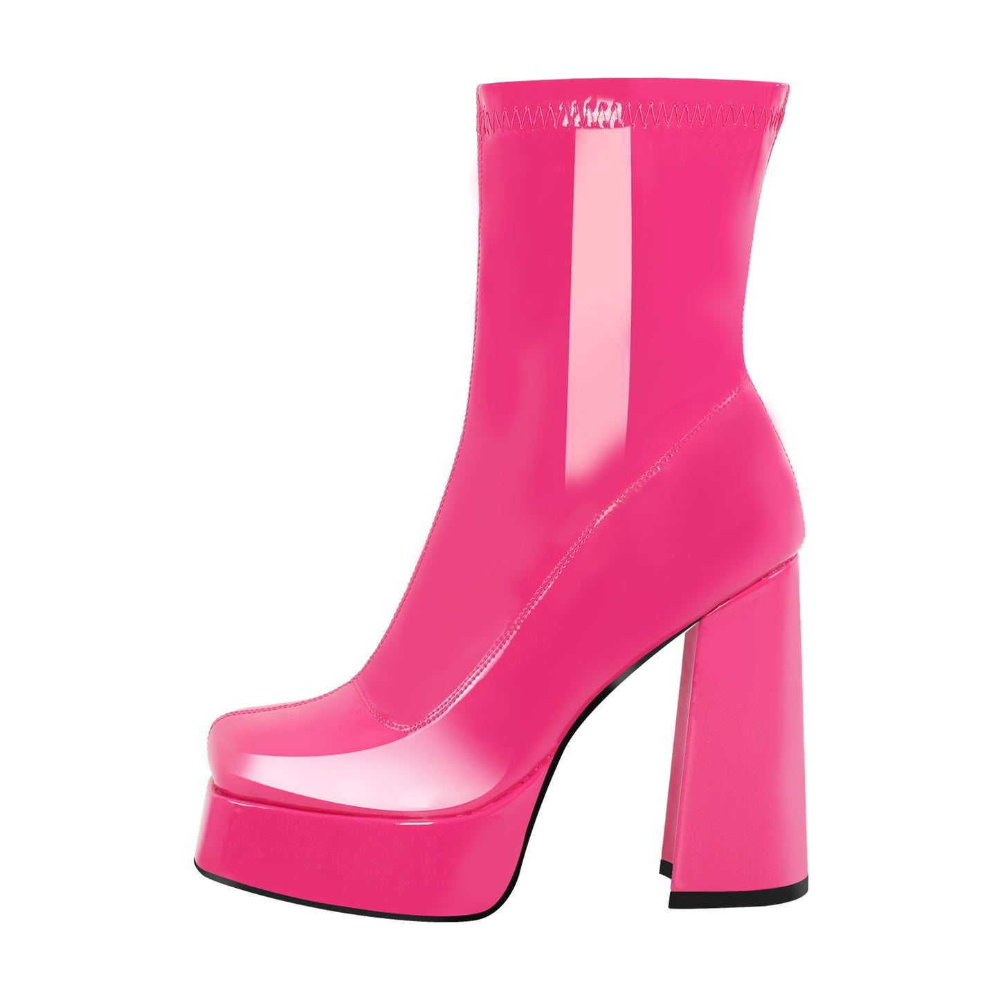 Patent Leather Square Toe Chunky Heel Ankle Boots - Onlymaker