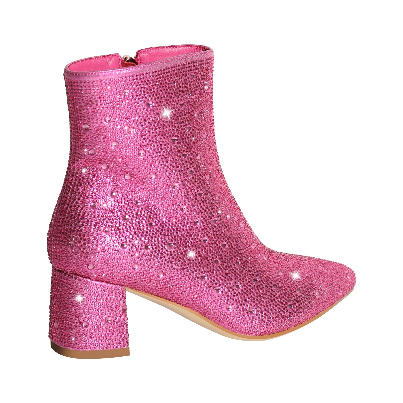 Rhinestone Pointed Toe Chunky Heel Ankle Boots - Onlymaker