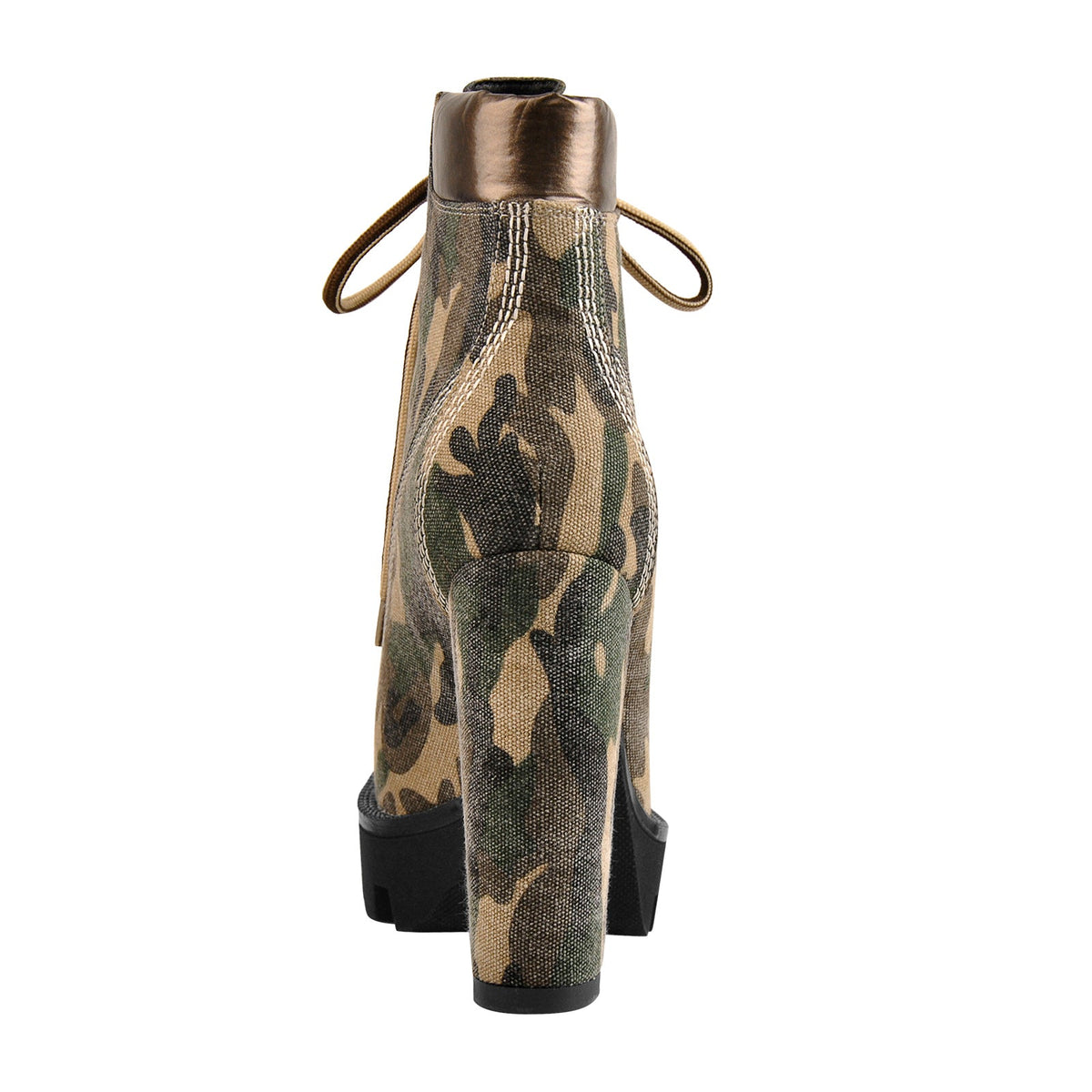 Camouflage Round Toe Platform Chunky Heels Ankle Boots - Onlymaker