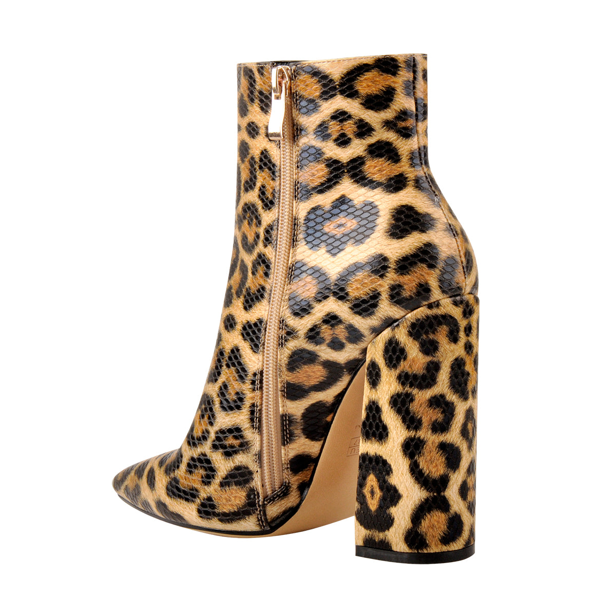 Leopard Pointed Toe High Heels Chunky Block Ankle Booties - Onlymaker
