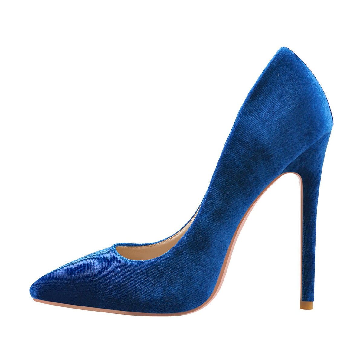 Pointed Toe Stiletto Slip-On Blue Velvet Pumps - Onlymaker
