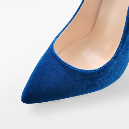 Pointed Toe Stiletto Slip-On Blue Velvet Pumps - Onlymaker