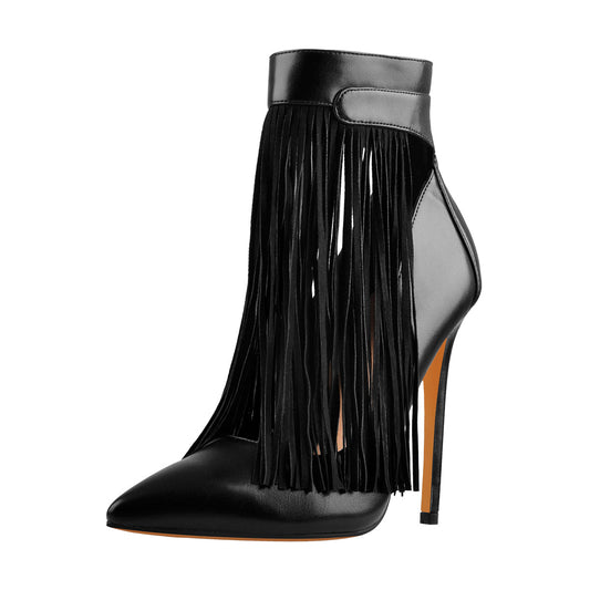 Fringe Pointed Toe Stiletto High Heels Ankle Pumps - Onlymaker