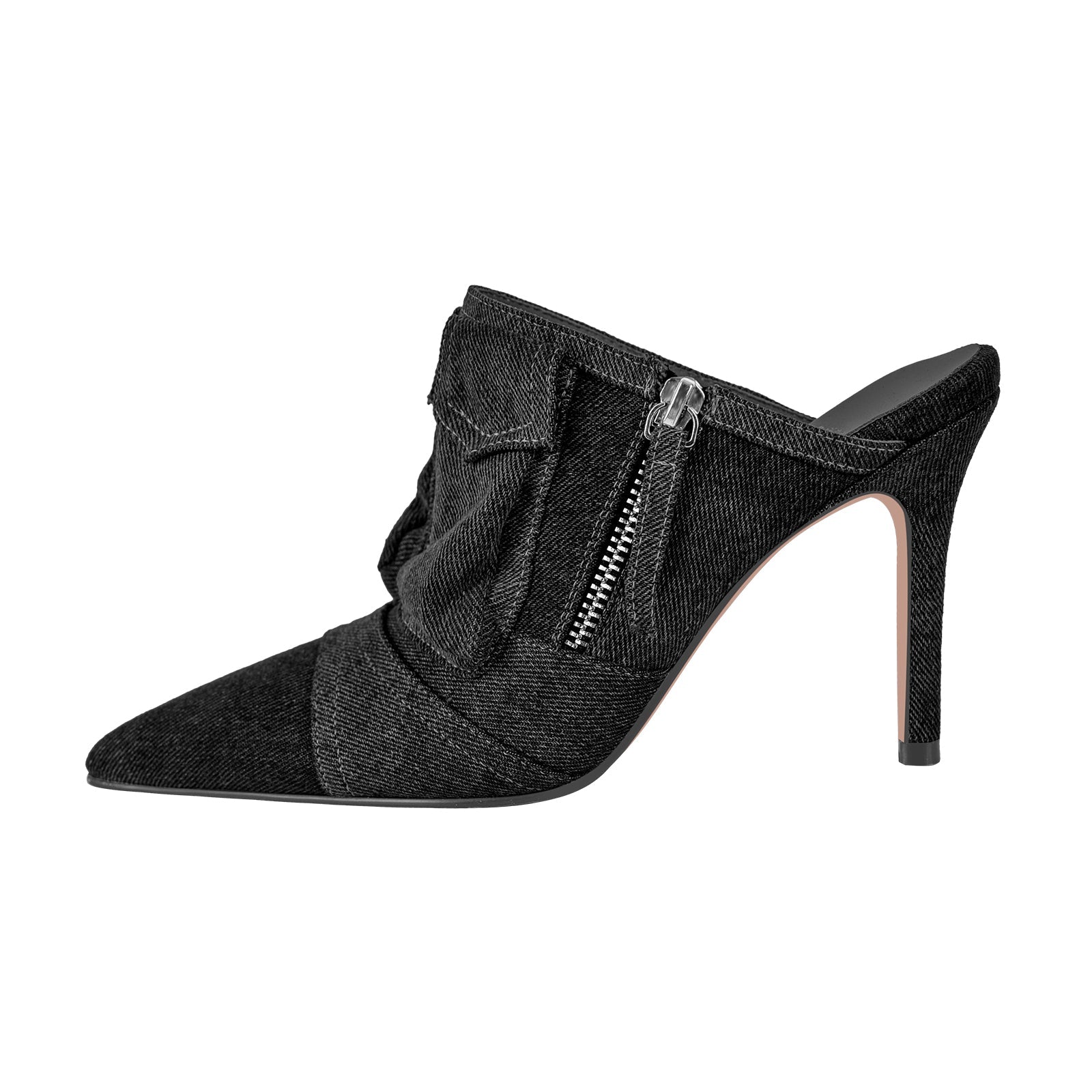 Denim Pointed Toe Stiletto Mules Pumps - Onlymaker