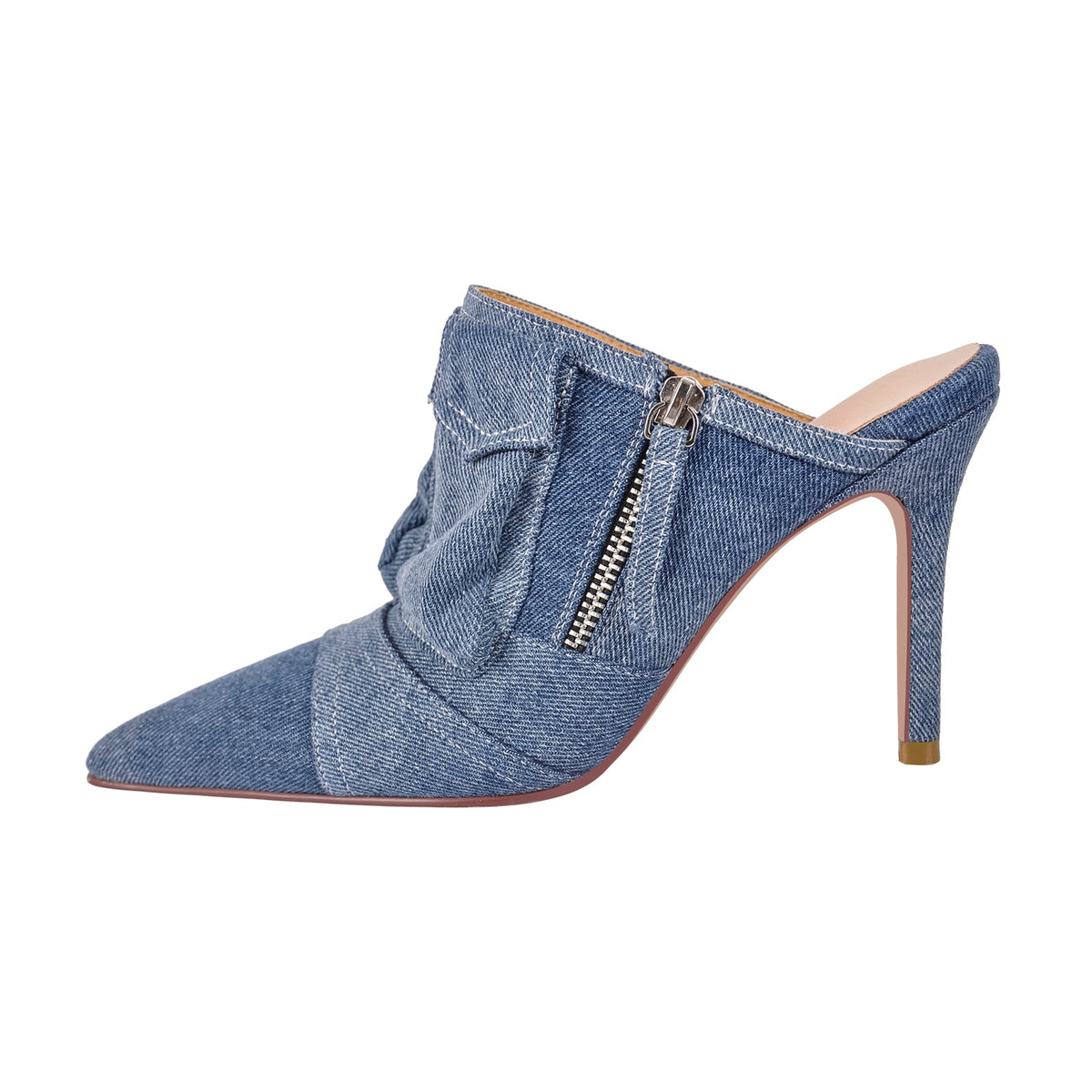 Denim Pointed Toe Stiletto Mules Pumps - Onlymaker