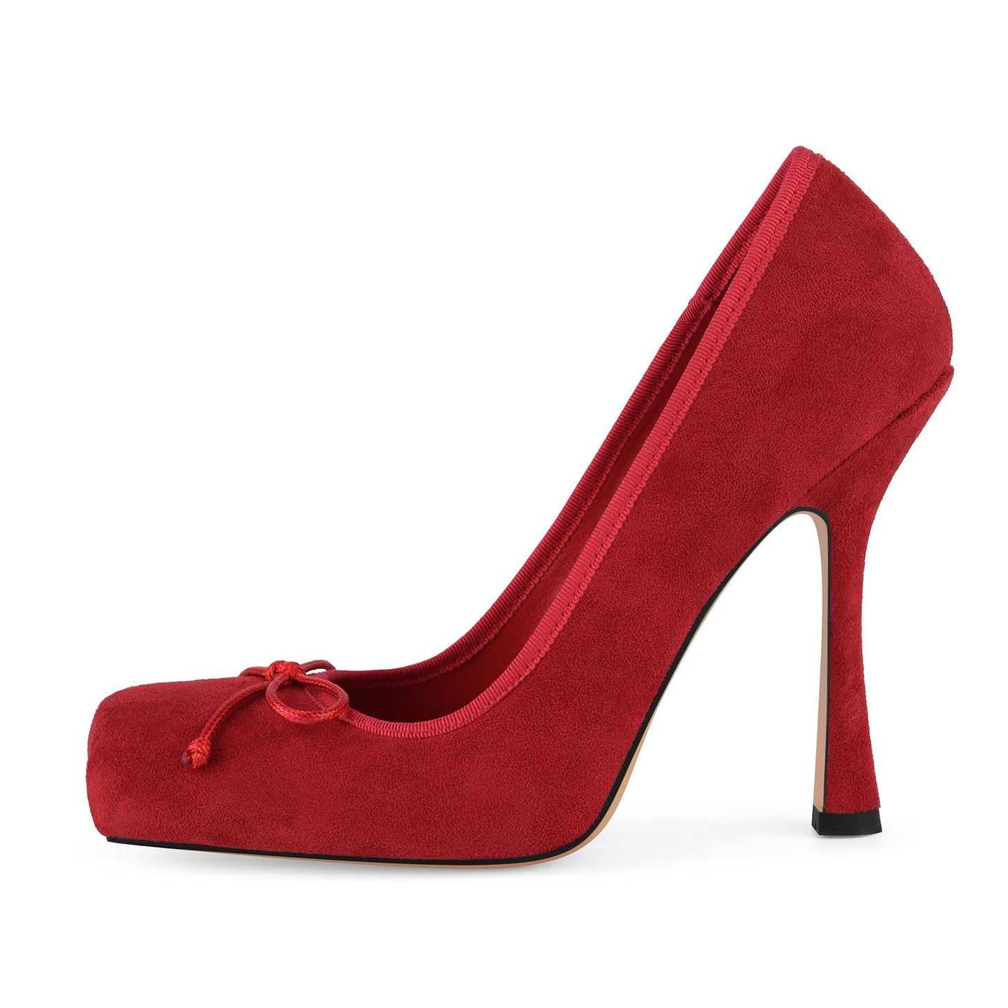 Suede Square Toe Bow Ballet Pumps - Onlymaker