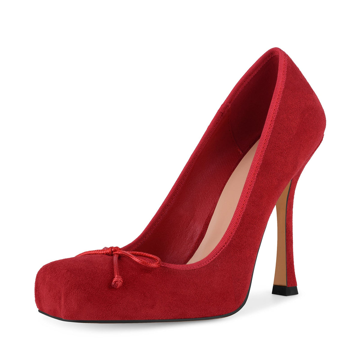 Suede Square Toe Bow Ballet Pumps - Onlymaker