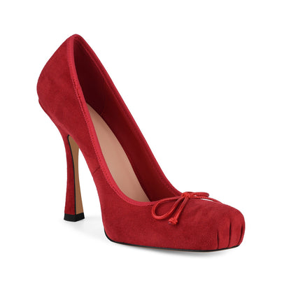 Suede Square Toe Bow Ballet Pumps - Onlymaker