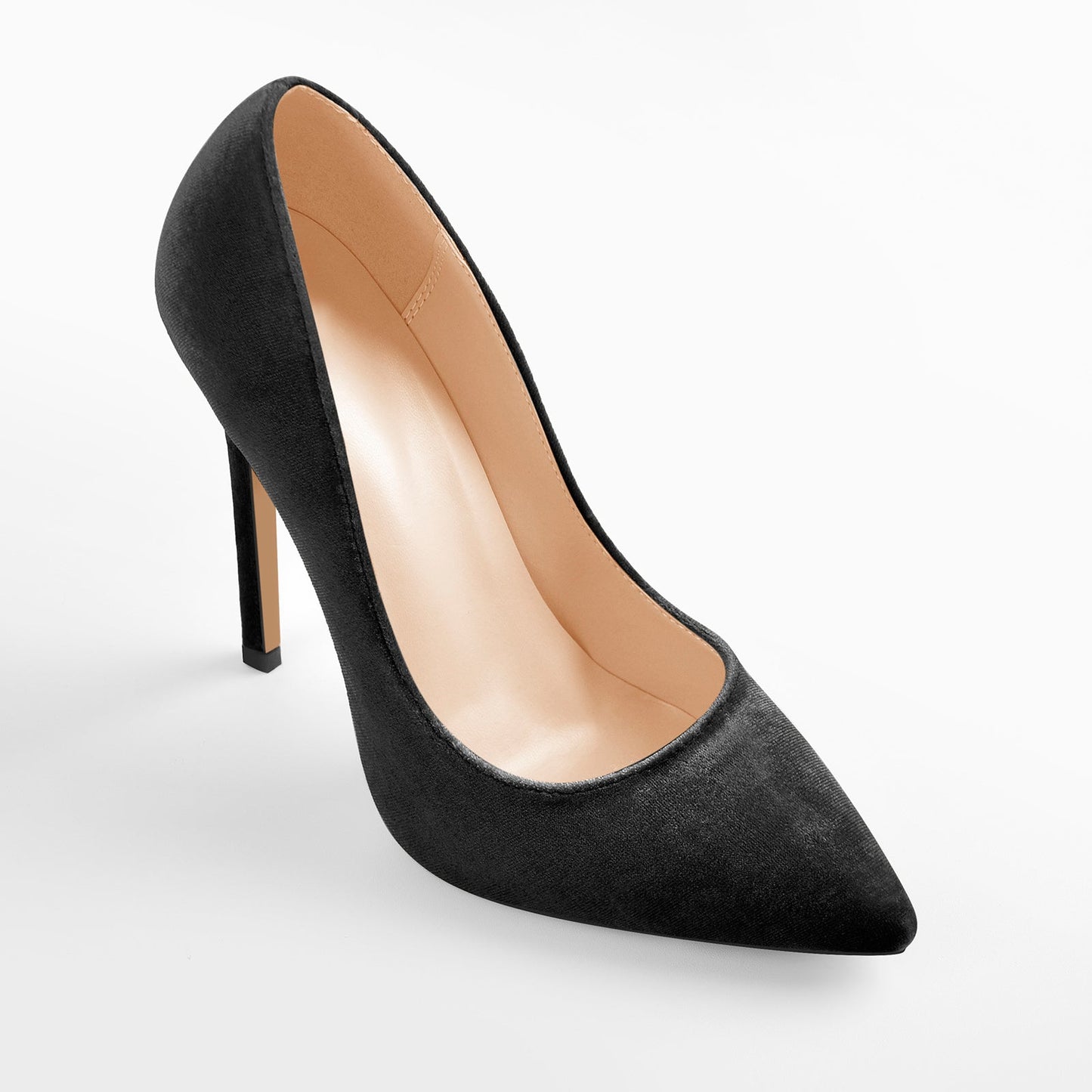 Pointed Toe Stiletto Slip-On Black Velvet Pumps - Onlymaker