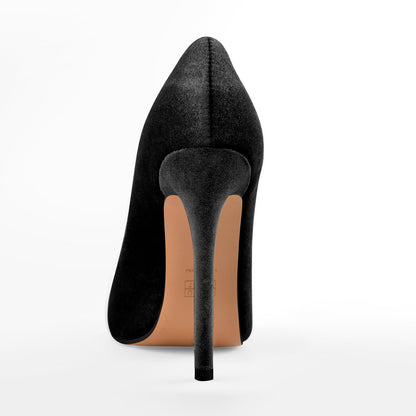 Pointed Toe Stiletto Slip-On Black Velvet Pumps - Onlymaker