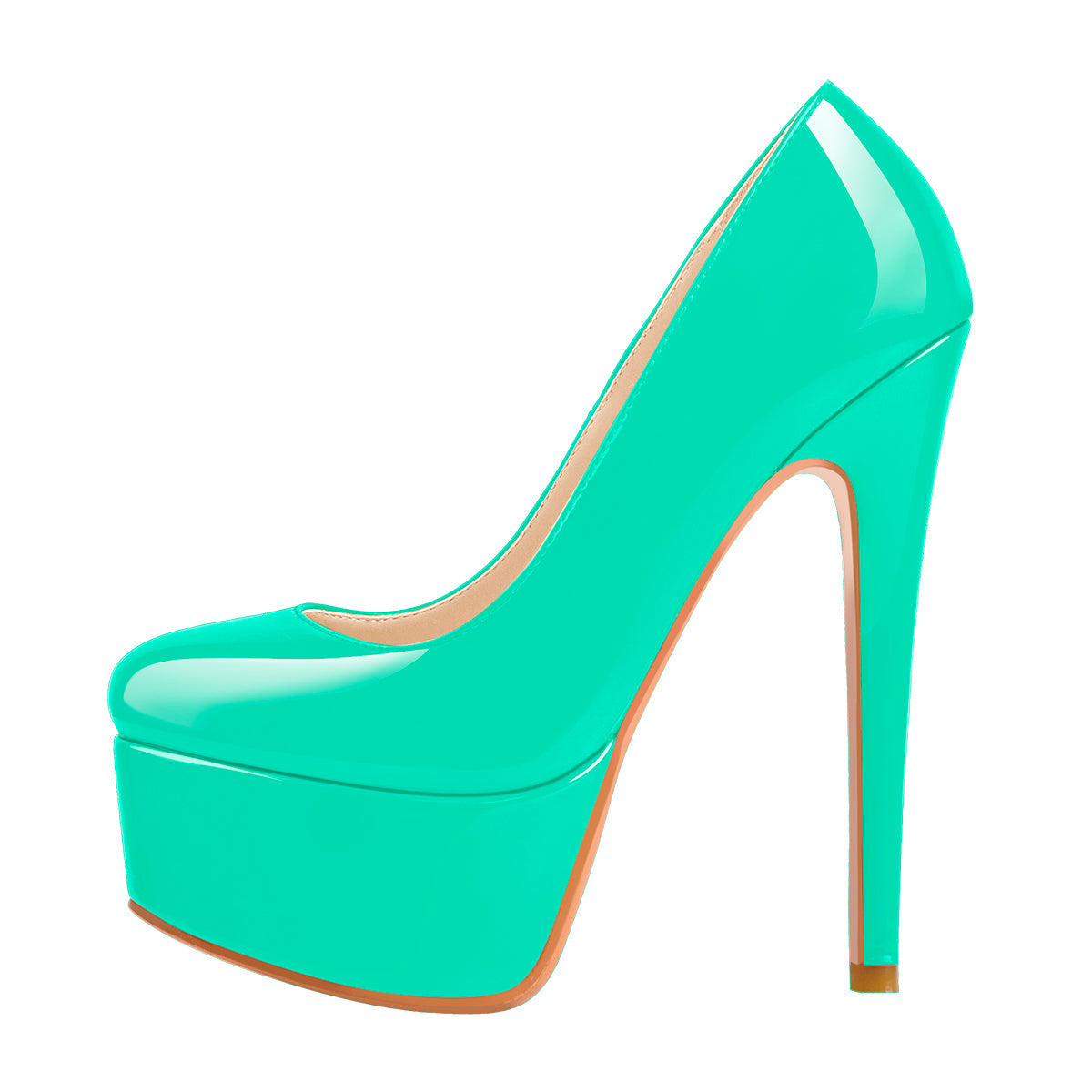 Patent Leather Rounde Toe Platform Green Stiletto High Heels Pumps - Onlymaker