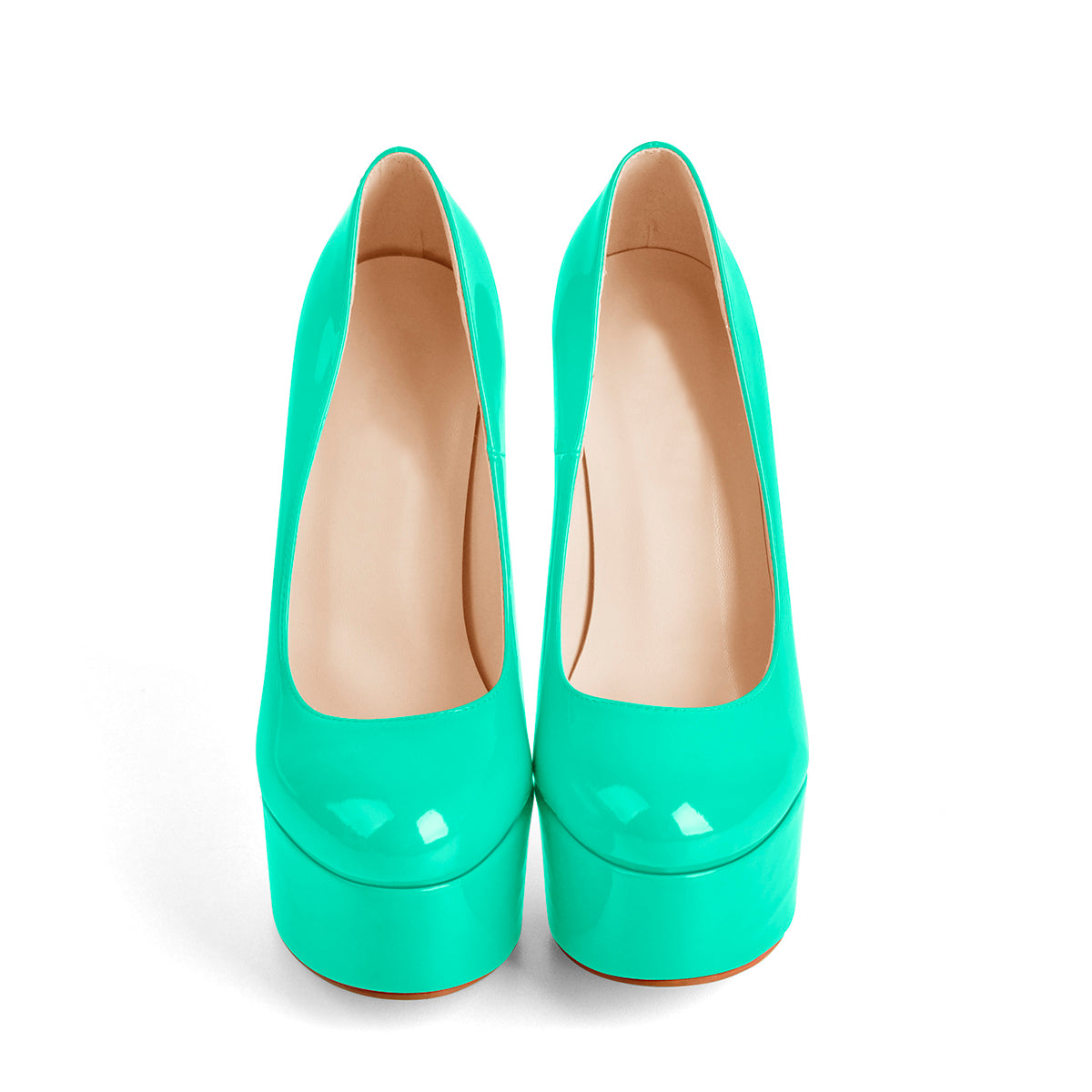 Patent Leather Rounde Toe Platform Green Stiletto High Heels Pumps - Onlymaker