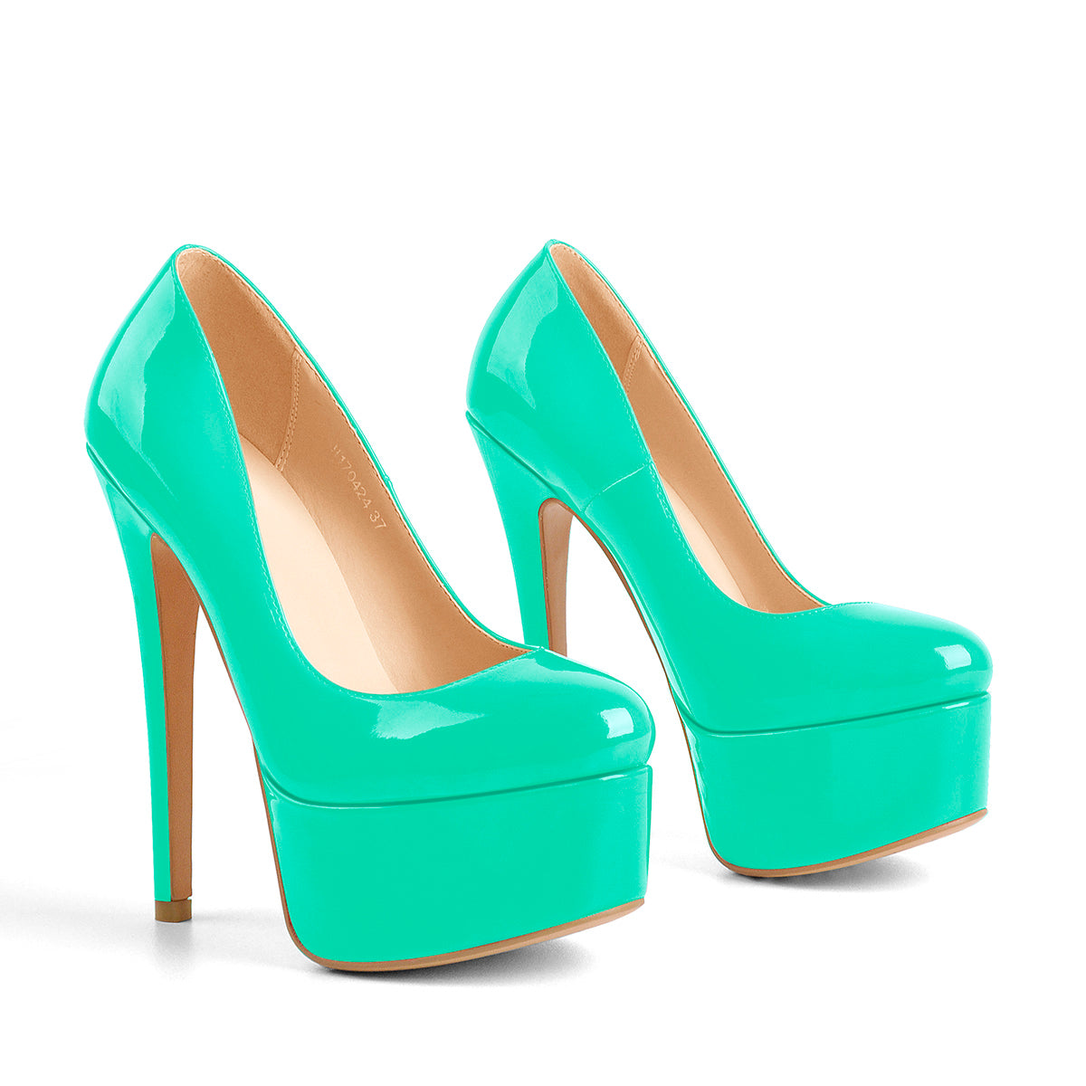 Patent Leather Rounde Toe Platform Green Stiletto High Heels Pumps - Onlymaker