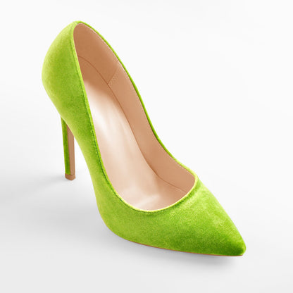 Pointed Toe Stiletto Slip-On Green Velvet Pumps - Onlymaker