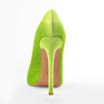 Pointed Toe Stiletto Slip-On Green Velvet Pumps - Onlymaker