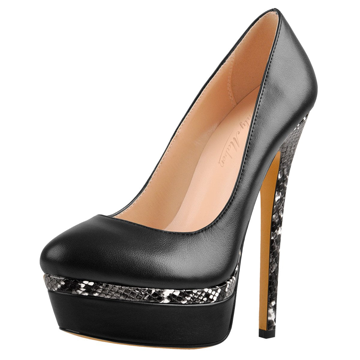 Snake Pattern Double Platform Stiletto Pumps - Onlymaker