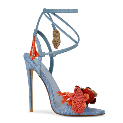 Round Toe Woven Embellished Ankle Strap Sandals - Onlymaker
