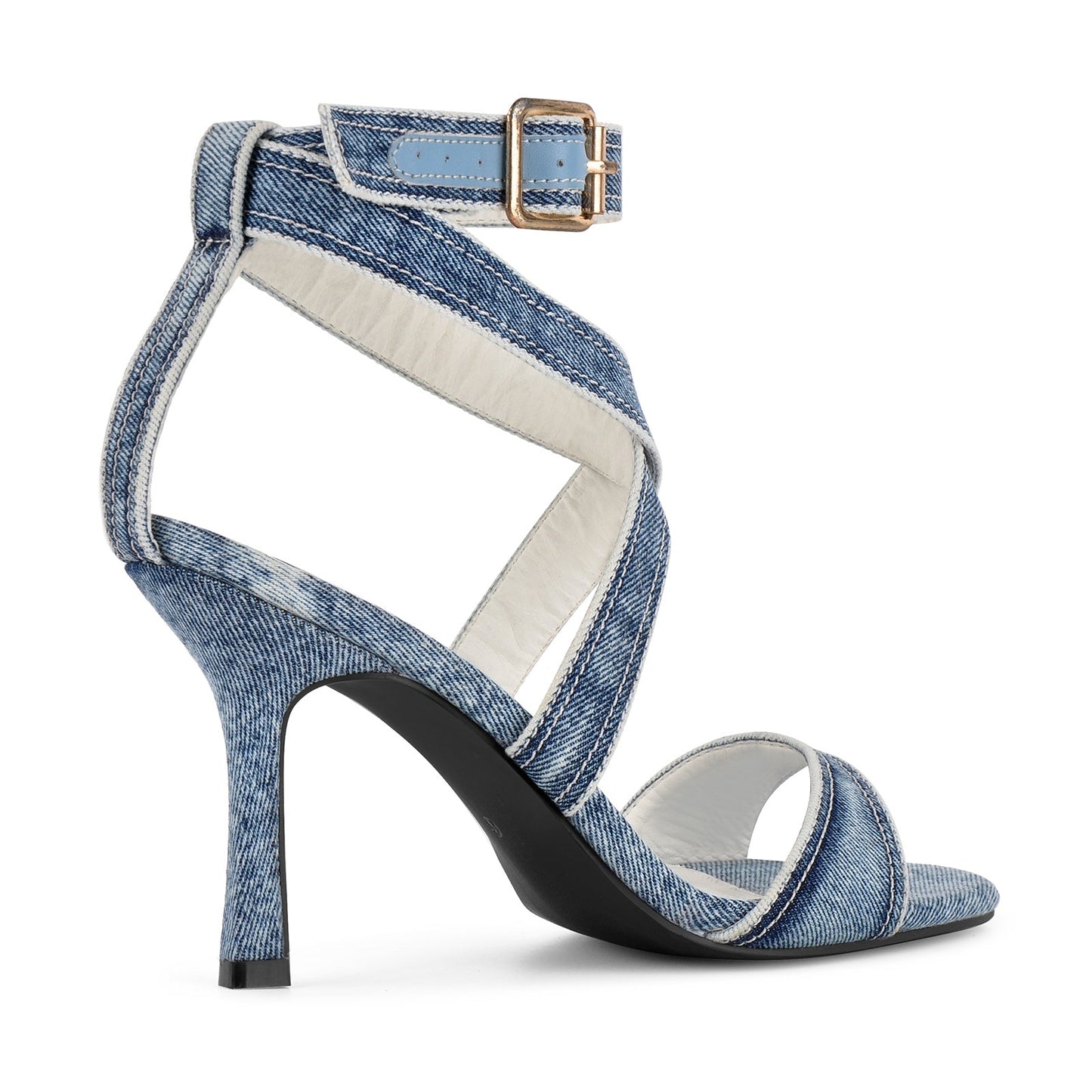 Round Toe Denim Cross Ankle Strap Sandals - Onlymaker