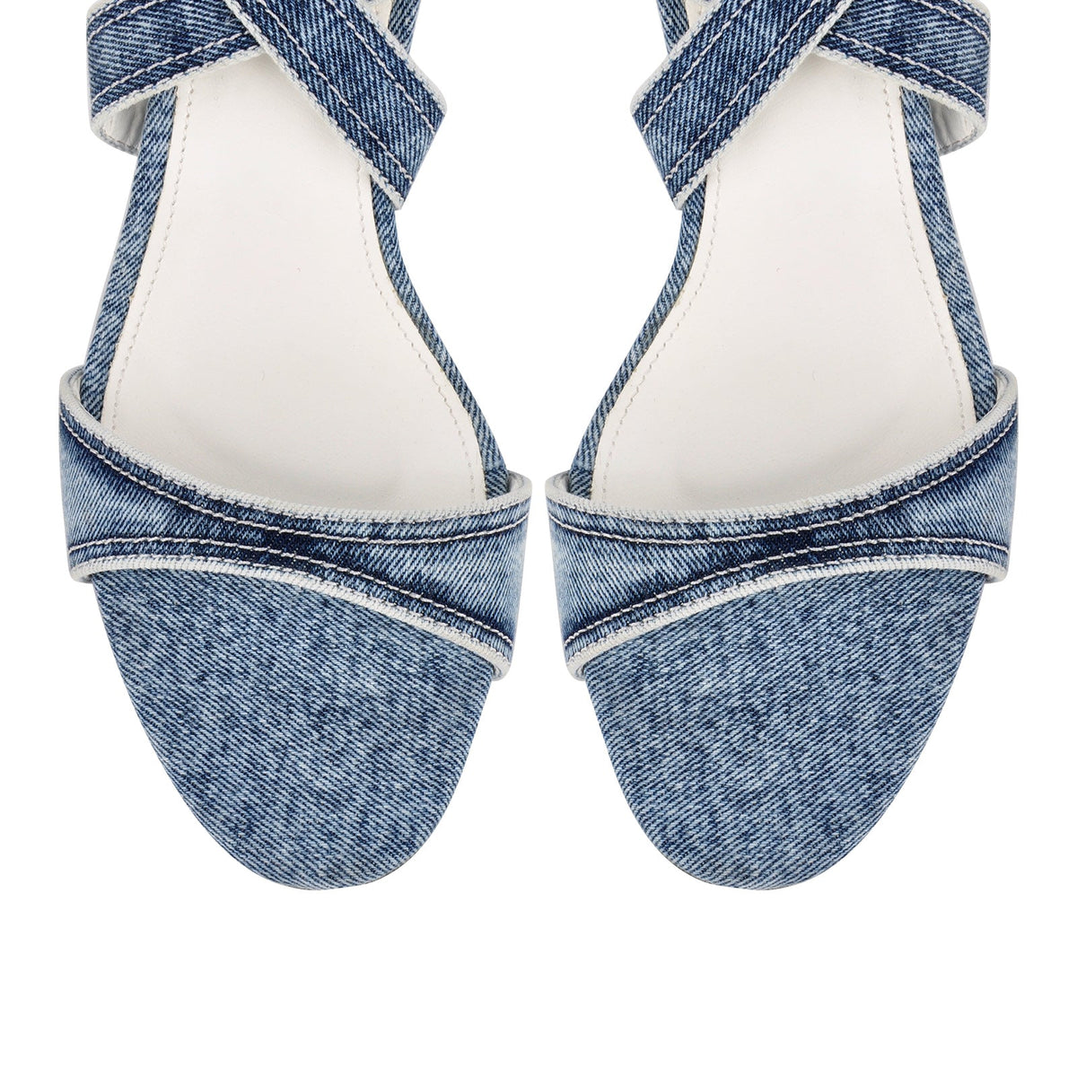 Round Toe Denim Cross Ankle Strap Sandals - Onlymaker