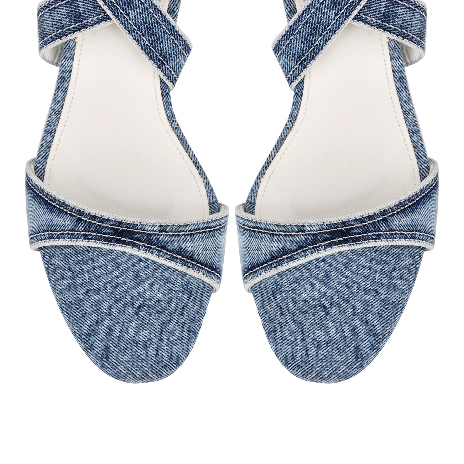 Round Toe Denim Cross Ankle Strap Sandals - Onlymaker