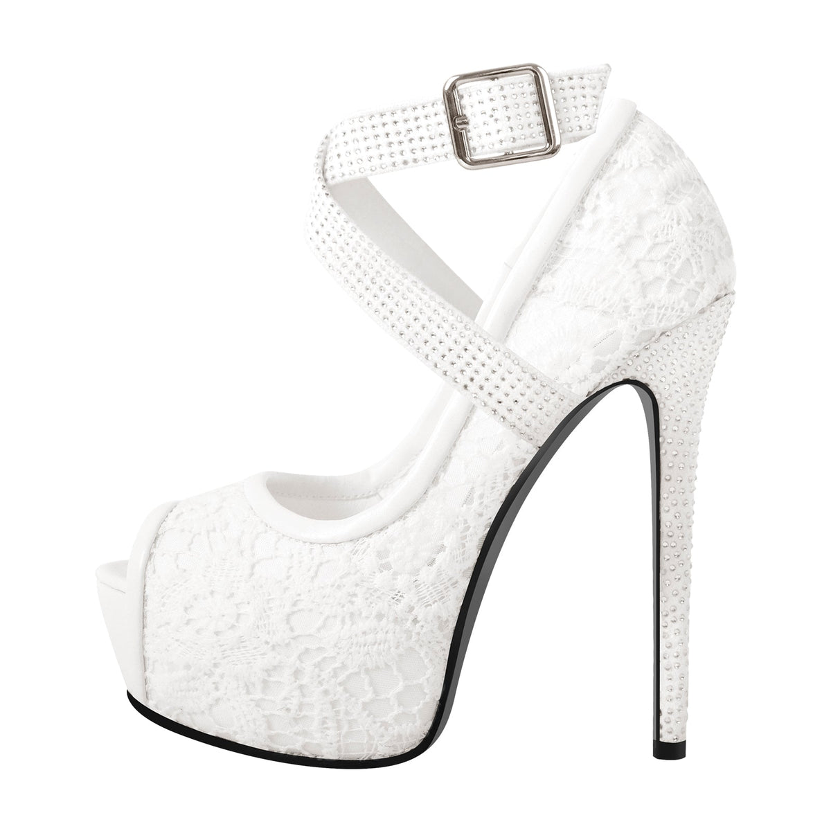 Peep Toe Platform Criss Cross Strap Mesh High Heels - Onlymaker