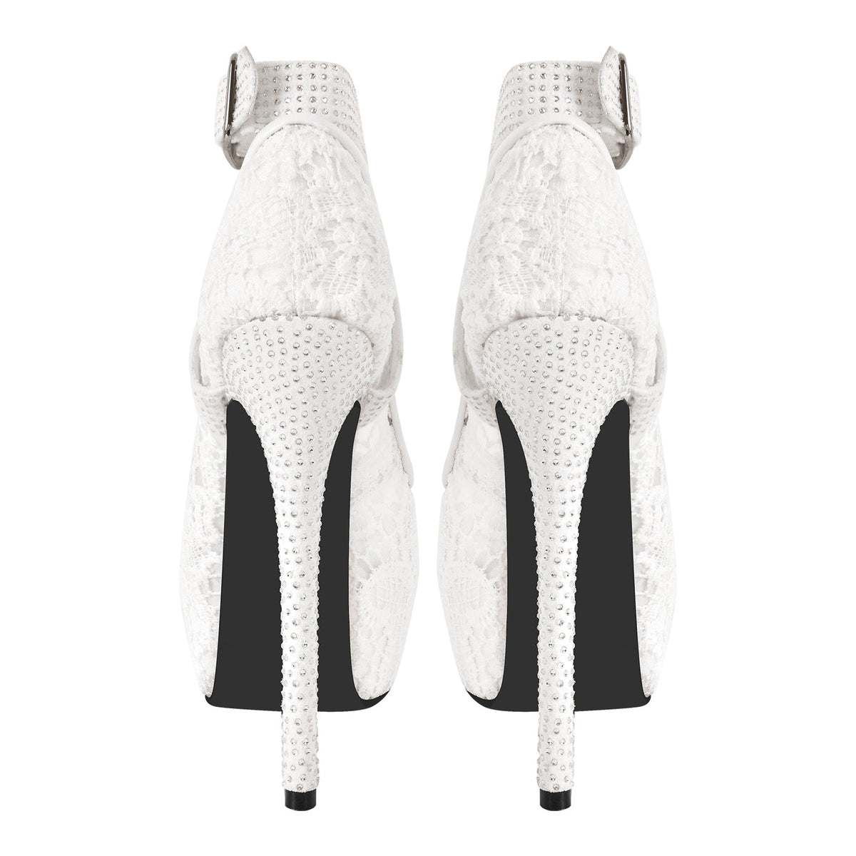 Peep Toe Platform Criss Cross Strap Mesh High Heels - Onlymaker