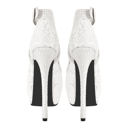 Peep Toe Platform Criss Cross Strap Mesh High Heels - Onlymaker
