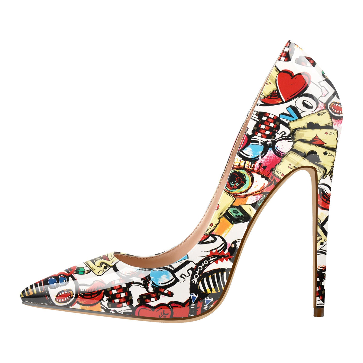 Pointed Toe Slip On Printed High Heels - Onlymaker