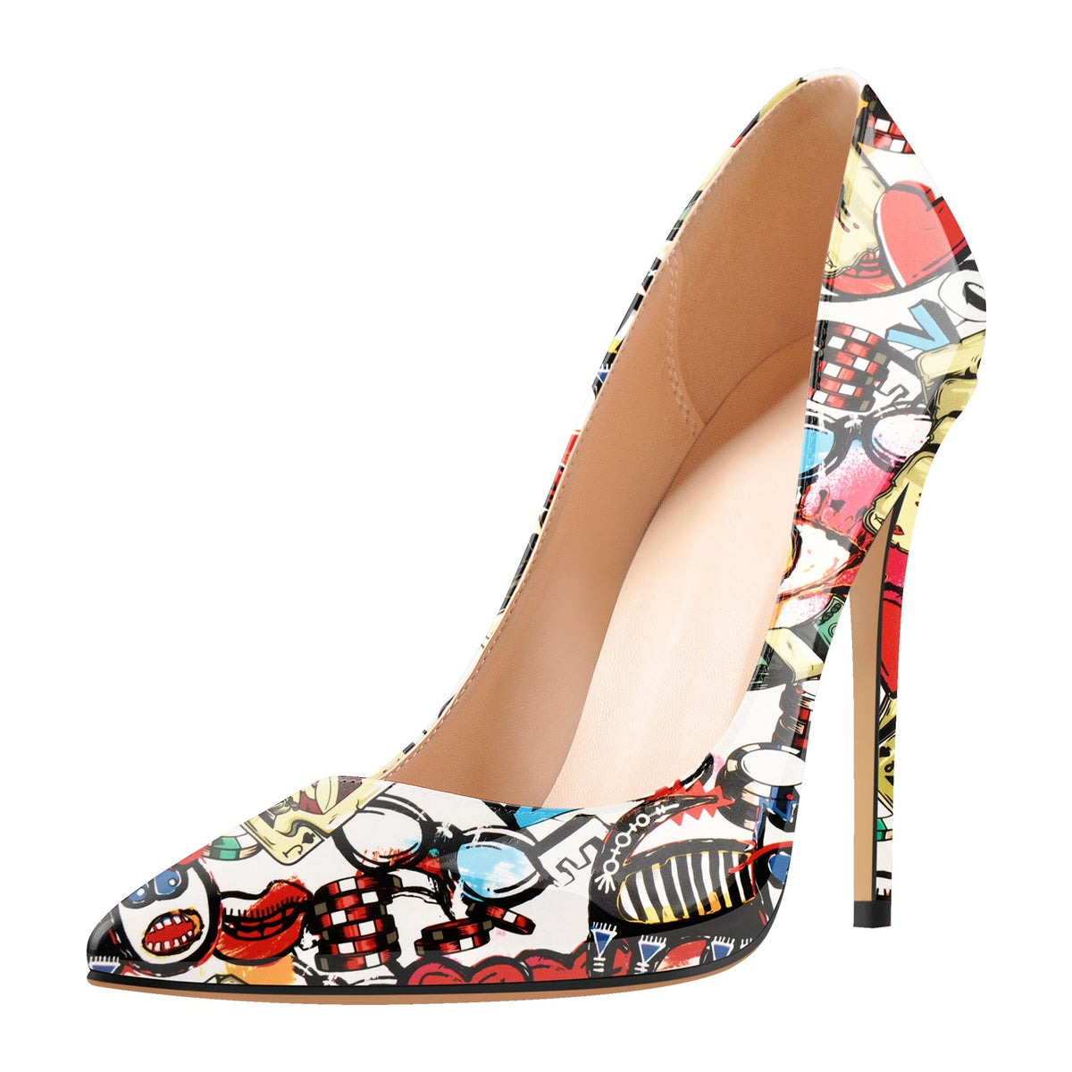 Pointed Toe Slip On Printed High Heels - Onlymaker