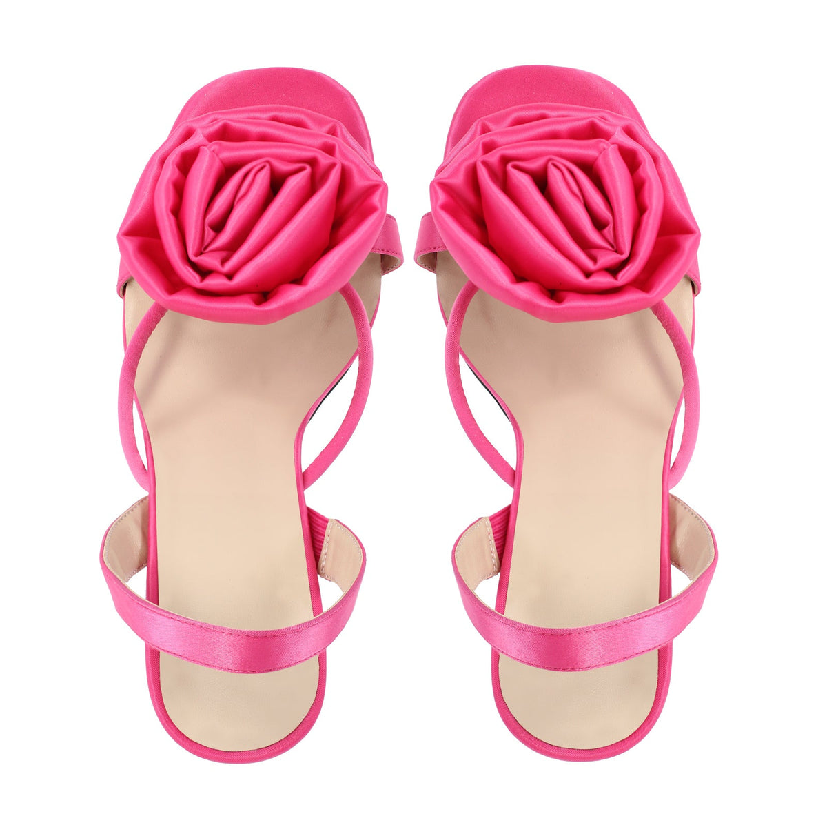 Round Toe Stiletto Slingback Flower Sandals - Onlymaker