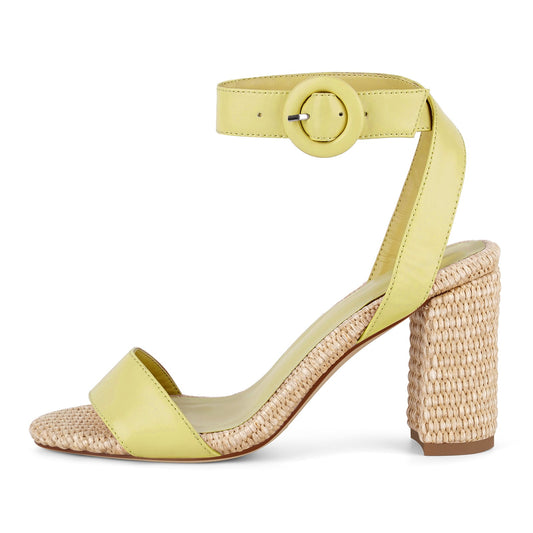 Straw Ankle Strap Chunky Heel Sandals - Onlymaker
