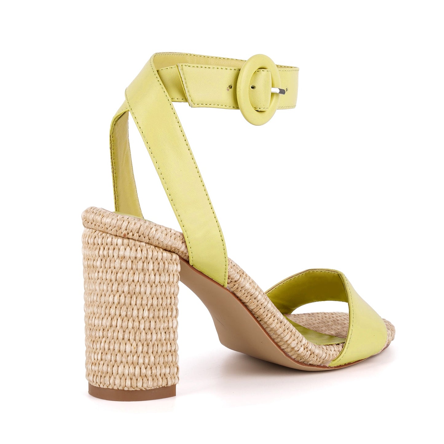 Straw Ankle Strap Chunky Heel Sandals - Onlymaker